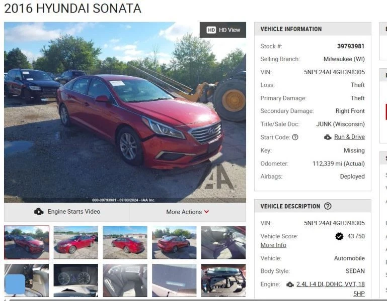 Chassis ECM Theft-locking Keyless Entry Smart Key Fits 15-17 SONATA 4308825 - Image 1 of 4