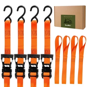 Heavy Duty Ratchet Straps, Tie Down Straps with S-Hook and Soft Loops 4-Pack,... - Picture 1 of 7