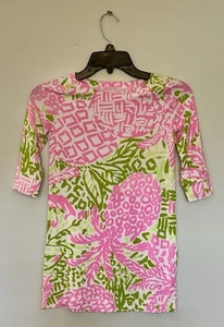 Lilly Pulitzer Mini Sophie Dress Pink Sunset Home Slice girls Medium M 6 7 - Picture 1 of 6