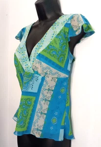 Blusa de gasa con estampado azul Nine West talla 4 cuello en V cintura imperio corpiño - Imagen 1 de 6