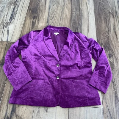 Chaqueta Blazer J. JILL Mujer Talla M Abrigo Terciopelo Púrpura Oficina Negocios Preppy Foto 1 de 4