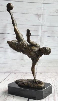 Soccer Player Trickshot Bronze Metal Statue Sculpture Trophy Decor Gift Sports - Image 1 of 4