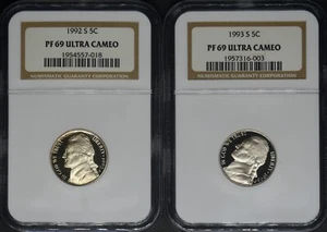 1992-S 1993-S Jefferson Nickel - NGC PF69 Ultra Cameo 2 Coin Lot - ✪COINGIANTS✪ - Picture 1 of 2