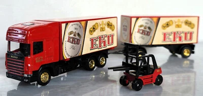 EKU Pils Grell Minitruck Werbetruck Sammeltruck Scania 124L+Anhänger + Stapler - Bild 1 von 4