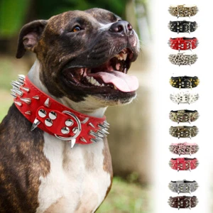 PU Leather Adjustable Spiked Studded Dog Collar 2inch Wide for Large Dog Pitbull - Picture 1 of 17
