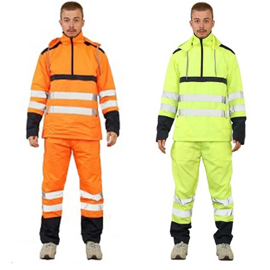 Men's Hi Viz Waterproof Hooded Rainsuit Set-High Visibility Jacket & Trousers - Image 1 of 1
