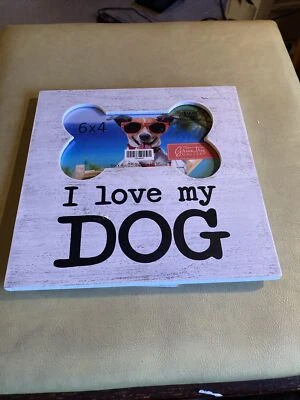 Marco de fotos de vidrio I Love My Dog or Puppy 6x4" gris con hueso de perro Foto 1 de 4