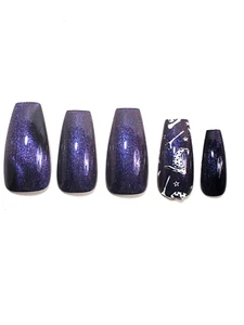 Individuelle Gel Press on Nails Handarbeit 10 Stück Set KLEIN lila Schimmer Hexenbesen - Bild 1 von 6