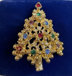 Beautiful Eisenberg Ice Signed Multicolor Christmas Holiday Tree Brooch Pin - Picture 1 of 8