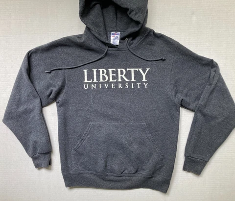 Liberty University Spellout Hoodie Sweatshirt Jerzees Mens Sz S Gray Pullover LU Cover