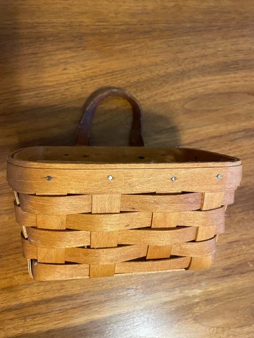 VTG 1991 Longaberger Small Hanging Wall Basket 4X5X7 Leather Handle Cover
