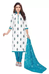 Bedruckter fertiger Salwar Anzug aus Baumwolle für Damen blau, Größe: L - Bild 1 von 4