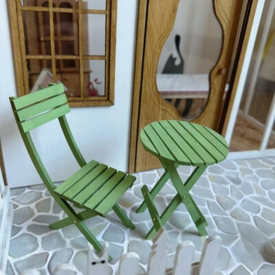 3PC 1/6 Scale Dollhouse Miniatures Furniture Garden Chair Table Set Unfinished - Image 1 of 4