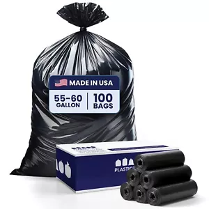 Plasticplace 55-60 Gallon Trash Bags, 1.0 Mil - Black, Case of 100 - Picture 1 of 7