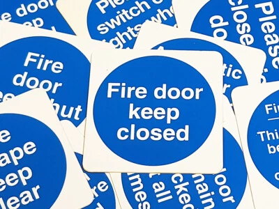 Heavy Duty Safety Fire Door/Wall Mandatory Signs/Stickers - Blue Circle on White
