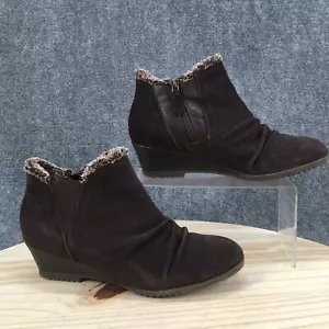 Sporto Boots Womens 10 M Drape Ankle Bootie Brown Leather Side Zip Casual Wedge - Picture 1 of 17