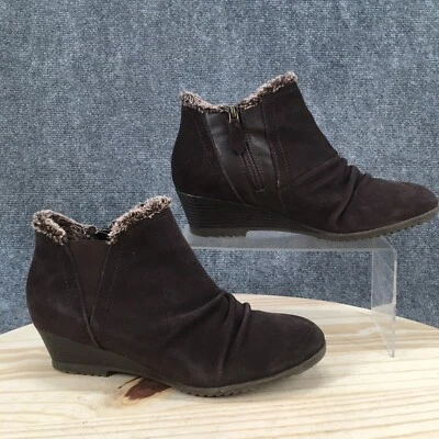 Botas deportivas para mujer 10 M botín drapeado cuero marrón cremallera lateral informal cuña Foto 1 de 4