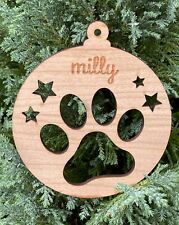 Personalised Wooden Christmas Pet Dog Cat Paw Print Tree Decoration Bauble Gift