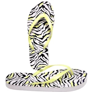 Women's Neon Yellow Zebra Print Flip Flops Summer Beach Sandals by Primark - Picture 1 of 8