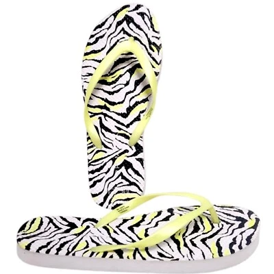 Women's Neon Yellow Zebra Print Flip Flops Summer Beach Sandals by Primark - Image 1 of 4