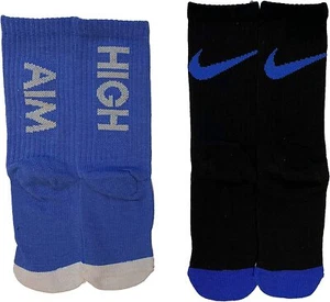 Nike Lightweight Boys 2 pk AIM HI Socks Shoe Sz 7C-10C (Sock Sz 4-5 ) Blue Black - Picture 1 of 3