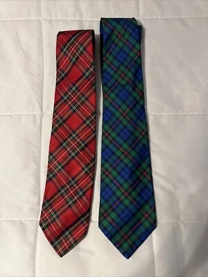 Lote De 2 Corbatas Polo Vintage Tartán Cuadros 100% Seda Cuello Por Ralph Lauren & Gap Foto 1 de 4