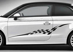 Car Body Stickers Racing Checker Flag Side Stripe Custom Vinyl Graphic Decals - Picture 1 of 9
