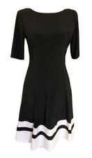 Chaps S Black Dress Fit & Flare White Trim Short Sleeve Stretch Boat Neck .