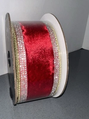 Farrisilk Red Velvet Winter Diamonds Wired Ribbon 2.5" X 5 Yds - Image 1 of 4