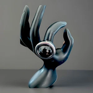 Modernist Black Glass Ball Stainless Ring Size 8.75” - Picture 1 of 5