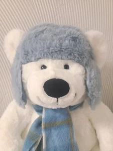 Gentle Treasures Plush White Bear Blue Hat Plaid Scarf Fuzzy Soft Winter 12"  - Picture 1 of 12