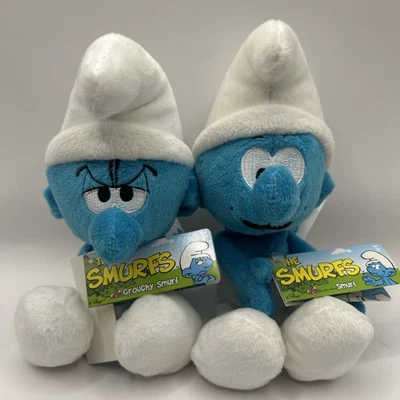 NEW The Smurfs Soft Plush 7" LOT OF 2 Grouchy Smurf & Smurf - Image 1 of 4