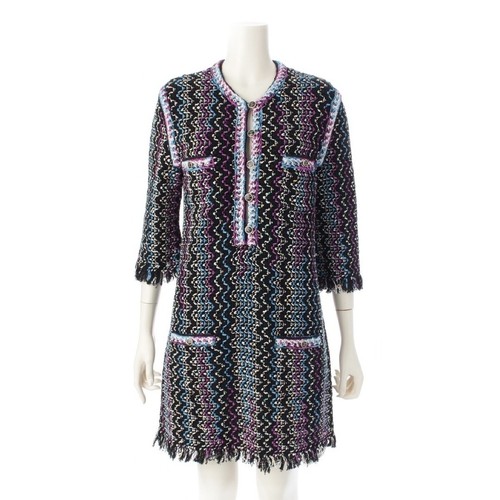 Abito Chanel 21 cotone tweed bottoni cocco P70484 nero multicolore 36