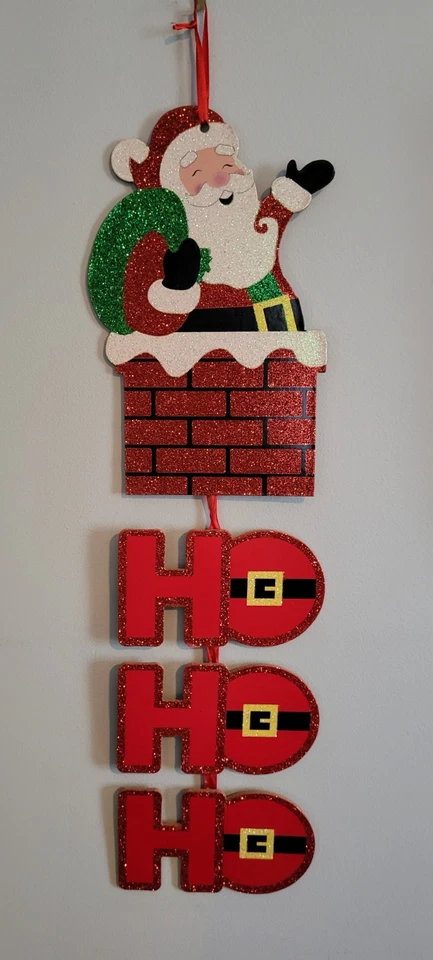 Placa colgante de madera brillante de Santa en chimenea Foto 1 de 1