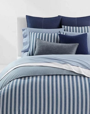 $355  RALPH LAUREN Blair Blue Stripe Cotton  Full/Queen Comforter SET - Image 1 of 4