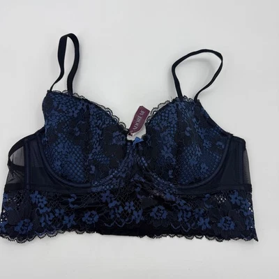 New ADORE ME Long Line Lace Sexy Bra Size 36C Blue Black Adjustable Underwire - Image 1 of 4