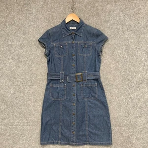 Vestido Jag Denim Mujer Talla 10 Azul Botón a Presión Manga Corta Cuello Cinturón 44118 - Imagen 1 de 10