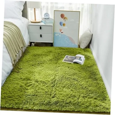  Alfombras de césped verde para dormitorio, alfombra esponjosa peluda 3x5, felpa peluda difusa  Foto 1 de 4
