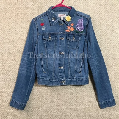 Chaqueta de mezclilla azul vintage Arizona niñas talla M bordada floral, sol y estrellas Foto 1 de 4
