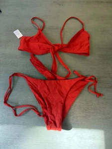 NEW rust red side tie SPACE two piece swimsuit bikini size XS - Picture 1 of 2