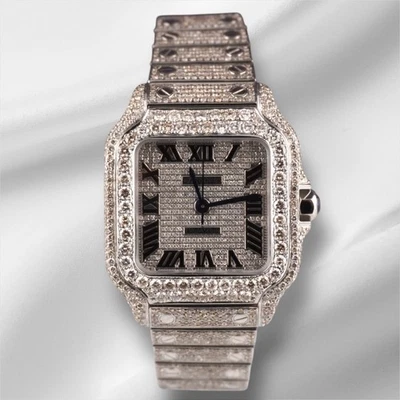 Reloj Cartier Santos Mediano 35mm Personalizado Diamantes Helados 13ct Damas Acero 4075 Foto 1 de 4