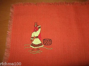 Servilleta de lino Israel años 50 bordado Torá Rebeca en el pozo Judaica  - Imagen 1 de 2