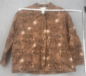 The Quacker Factory Damen Leopard Knopfleiste braun Denim geblendet Jacke Gr: 2X - Bild 1 von 15