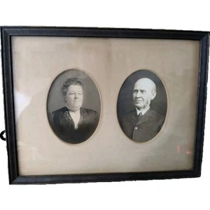 Antico ritratto in legno con cornice epoca vittoriana di marito moglie galleria d'arte di Kahn - Foto 1 di 7