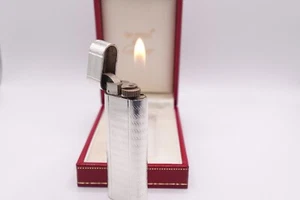 Cartier Vintage WORKING Oval Lighter Silver Plated “Anglais” Pattern w/Box 1970s - Picture 1 of 19