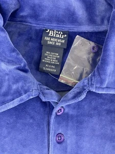 VINTAGE 70s 80s John Blair Velour Shirt Mens XL Long Sleeve Blue Pull-Over - Picture 1 of 7