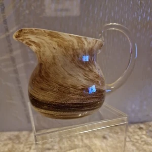 Small Glass Jug Brown/Beige Swirl Pattern - Picture 1 of 10