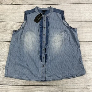 Top sin mangas Lane Bryant cambray para mujer talla grande 20 azul camisa a rayas - Imagen 1 de 8