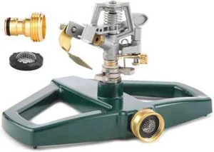 Sprinklers for Yard with Metal Base, 360° Rotating Water Sprinkler Green - Picture 1 of 8