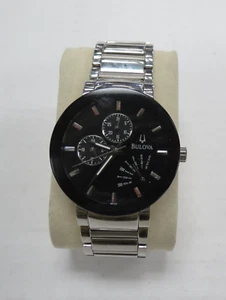 BULOVA MENS WATCH - 96C105 - STAINLESS STEEL- SILVER METAL  BAND !!! - Picture 1 of 5